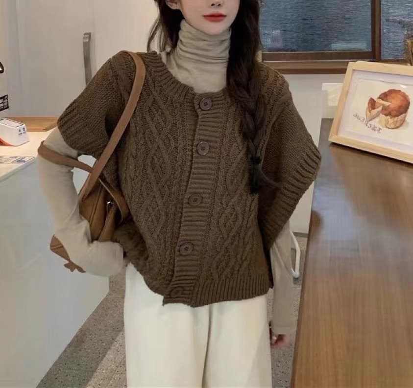 한 부서 가을 단색 양모 라운드 넥 출퇴근 외출용 단추 두꺼운 바늘 실키 같은 편안함 민소매 한 바람 조끼 여자 상세 이미지 6