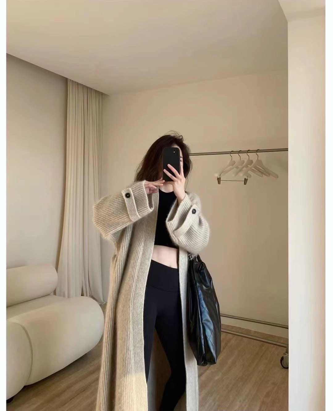 유럽 역 가을 의상 숲속 소녀 한국 스타일 chic 루즈핏 세련된 무릎 아래 무거운 니트 오픈 가디건 모헤어 스웨터 코트 상세 이미지 10