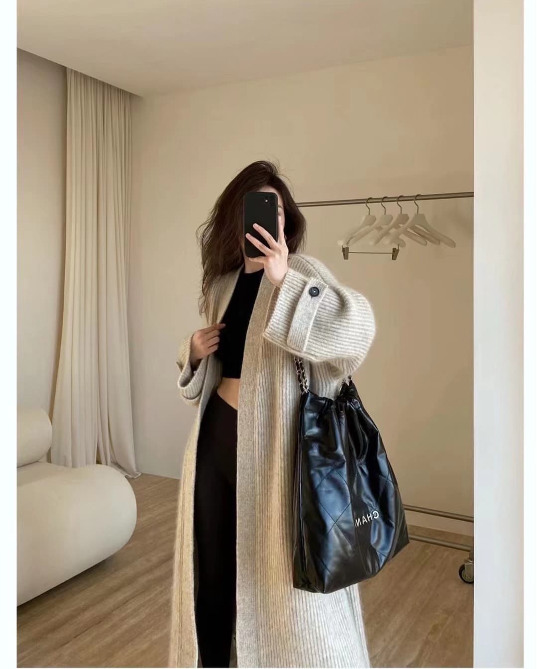 유럽 역 가을 의상 숲속 소녀 한국 스타일 chic 루즈핏 세련된 무릎 아래 무거운 니트 오픈 가디건 모헤어 스웨터 코트 상세 이미지 11