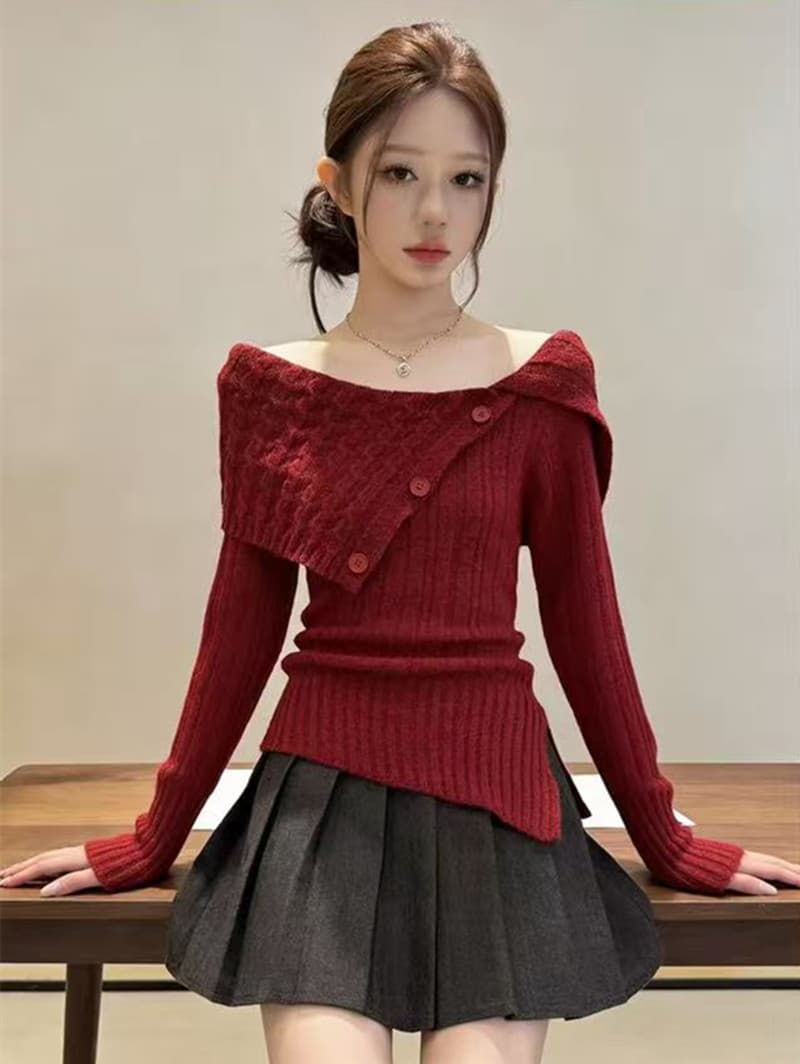 한국 chic 가을 겨울 작은 대중 디자인 센스 폴로 칼라 버튼 긴팔 니트 스웨터 두꺼운 스웨터 상세 이미지 2
