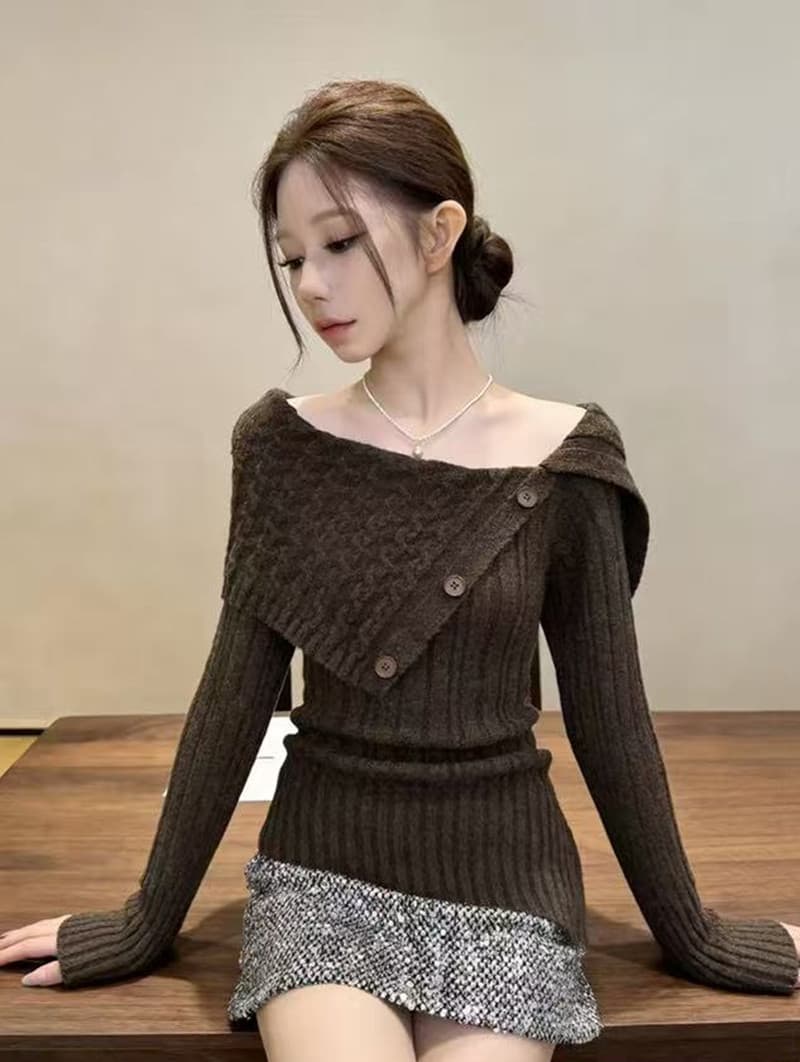 한국 chic 가을 겨울 작은 대중 디자인 센스 폴로 칼라 버튼 긴팔 니트 스웨터 두꺼운 스웨터 상세 이미지 3