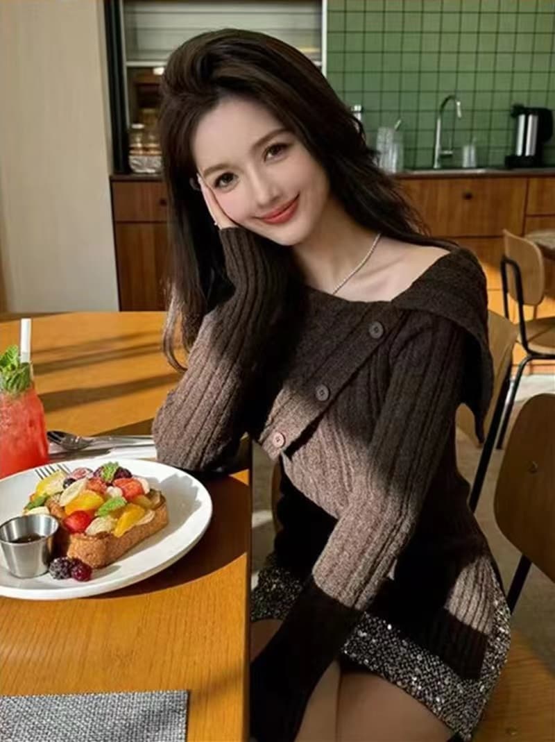 한국 chic 가을 겨울 작은 대중 디자인 센스 폴로 칼라 버튼 긴팔 니트 스웨터 두꺼운 스웨터 상세 이미지 8