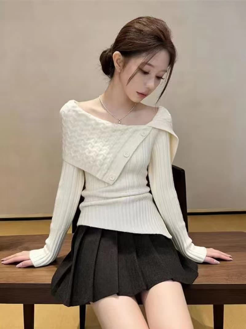 한국 chic 가을 겨울 작은 대중 디자인 센스 폴로 칼라 버튼 긴팔 니트 스웨터 두꺼운 스웨터 상세 이미지 9