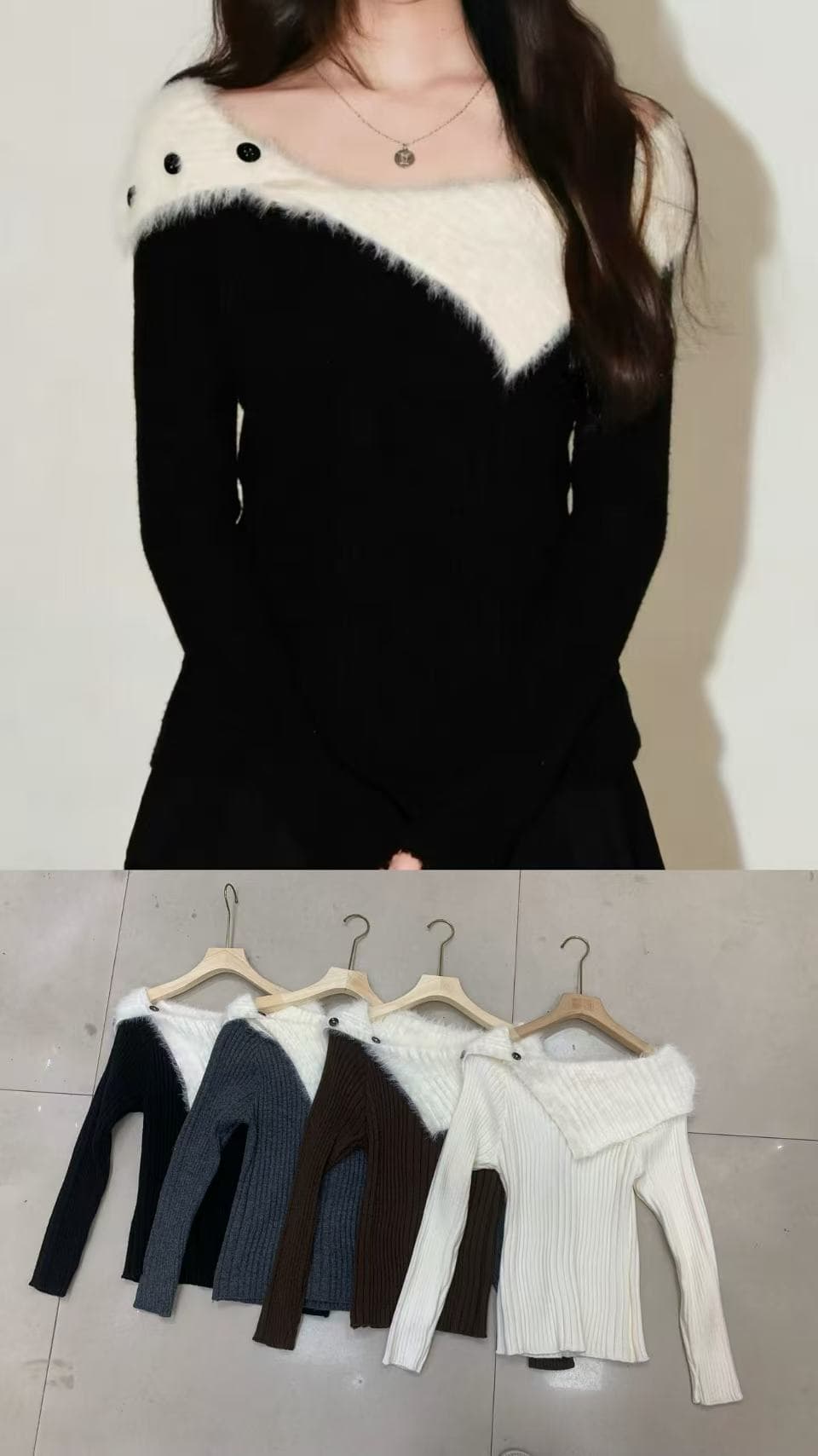 한 부서 다용도 겨울 새로운 보트넥 배색 니트 스웨터 달콤함 디자인 긴팔 몸매 가꾸기 만나는 맨위 상세 이미지 8