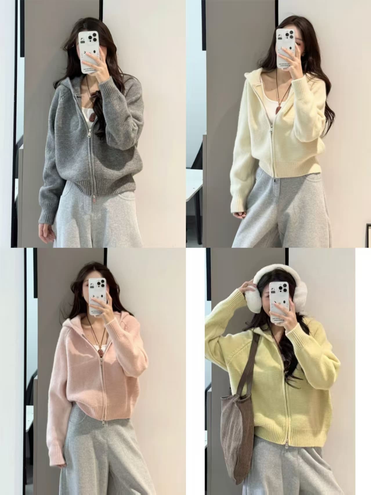 한 부서 느긋한 바람 물결무늬 곡물 더블 지퍼 후드 스웨터 코트 여성 의류 가을 겨울철 새로운 캐주얼 다용도 맨위 상세 이미지 1
