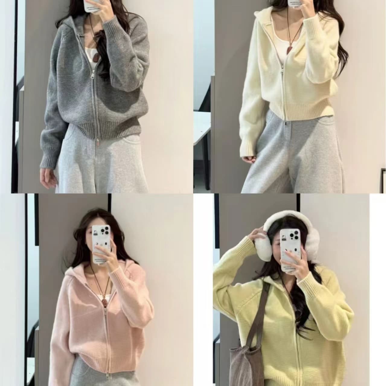 한 부서 느긋한 바람 물결무늬 곡물 더블 지퍼 후드 스웨터 코트 여성 의류 가을 겨울철 새로운 캐주얼 다용도 맨위 상세 이미지 10