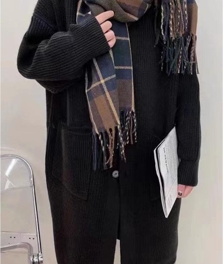 한 부서 느긋한 바람 터틀넥 스웨터 여자 싱글 줄 버튼 단색 긴팔 니트 오픈 가디건 중간 길이 여성 코트 봄 가을 이미지 2