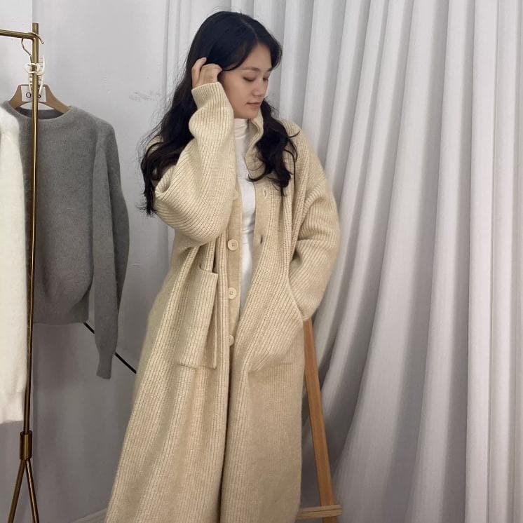 한 부서 느긋한 바람 터틀넥 스웨터 여자 싱글 줄 버튼 단색 긴팔 니트 오픈 가디건 중간 길이 여성 코트 봄 가을 이미지 4