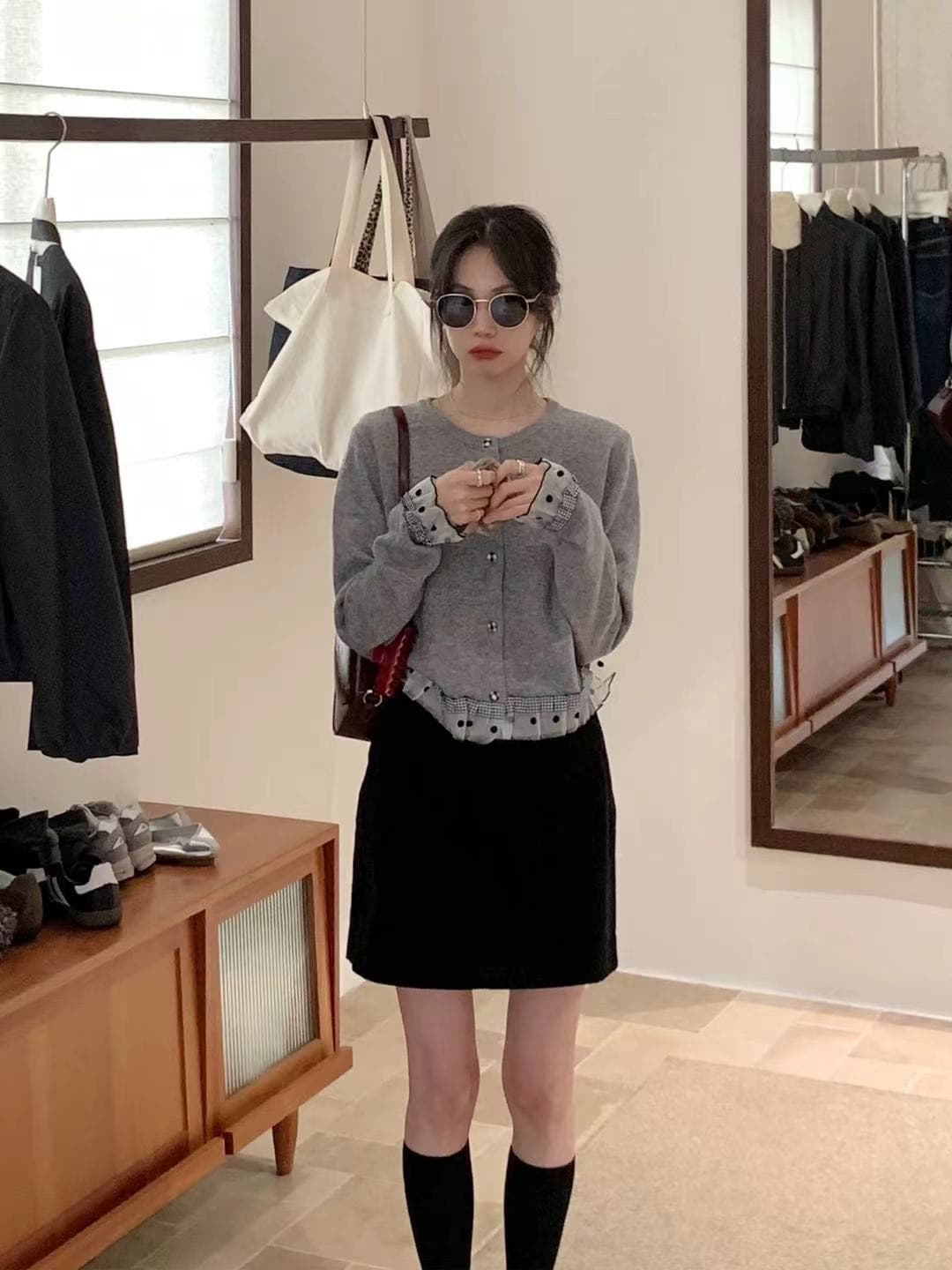 레이스 레이스 디자인 센스 오픈 가디건 스웨터 여성 코트 외부 가져 가라. 작은 대중 니트 맨위 상세 이미지 4