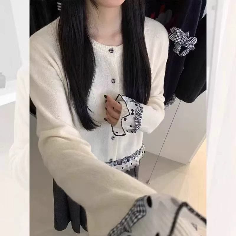 레이스 레이스 디자인 센스 오픈 가디건 스웨터 여성 코트 외부 가져 가라. 작은 대중 니트 맨위 상세 이미지 7