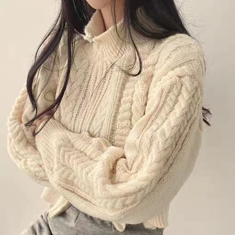 한국 스타일 ins 가을 겨울 새로운 레트로 품격 학생 더블 지퍼 꽈배기 스웨터 코트 여성 뜨개질 오픈 가디건 상세 이미지 4
