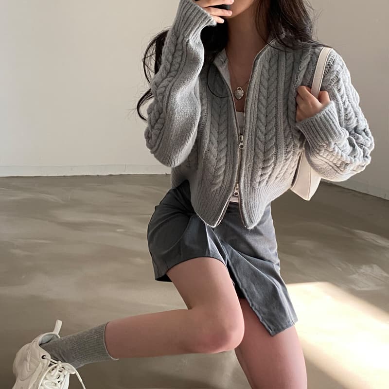 한국 스타일 ins 가을 겨울 새로운 레트로 품격 학생 더블 지퍼 꽈배기 스웨터 코트 여성 뜨개질 오픈 가디건 상세 이미지 13