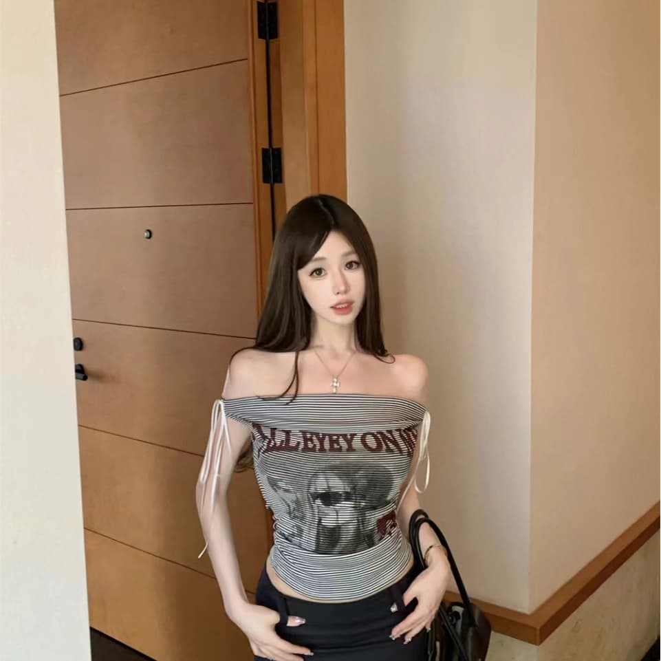 핫걸 착용 가져 가라. 프린트 조끼 슬립 티셔츠 여성 여름 몸매 가꾸기 슬림해 보이는 섹시함 순수한 욕망 표지 고기 벨트 가슴 패드 의류 이미지 2