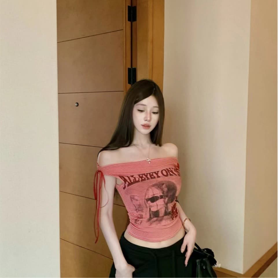 핫걸 착용 가져 가라. 프린트 조끼 슬립 티셔츠 여성 여름 몸매 가꾸기 슬림해 보이는 섹시함 순수한 욕망 표지 고기 벨트 가슴 패드 의류 이미지 5