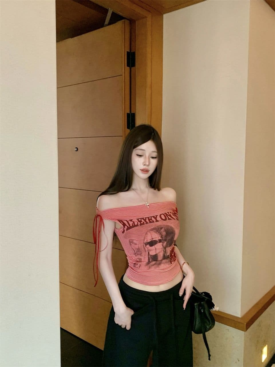 핫걸 착용 가져 가라. 프린트 조끼 슬립 티셔츠 여성 여름 몸매 가꾸기 슬림해 보이는 섹시함 순수한 욕망 표지 고기 벨트 가슴 패드 의류 상세 이미지 15