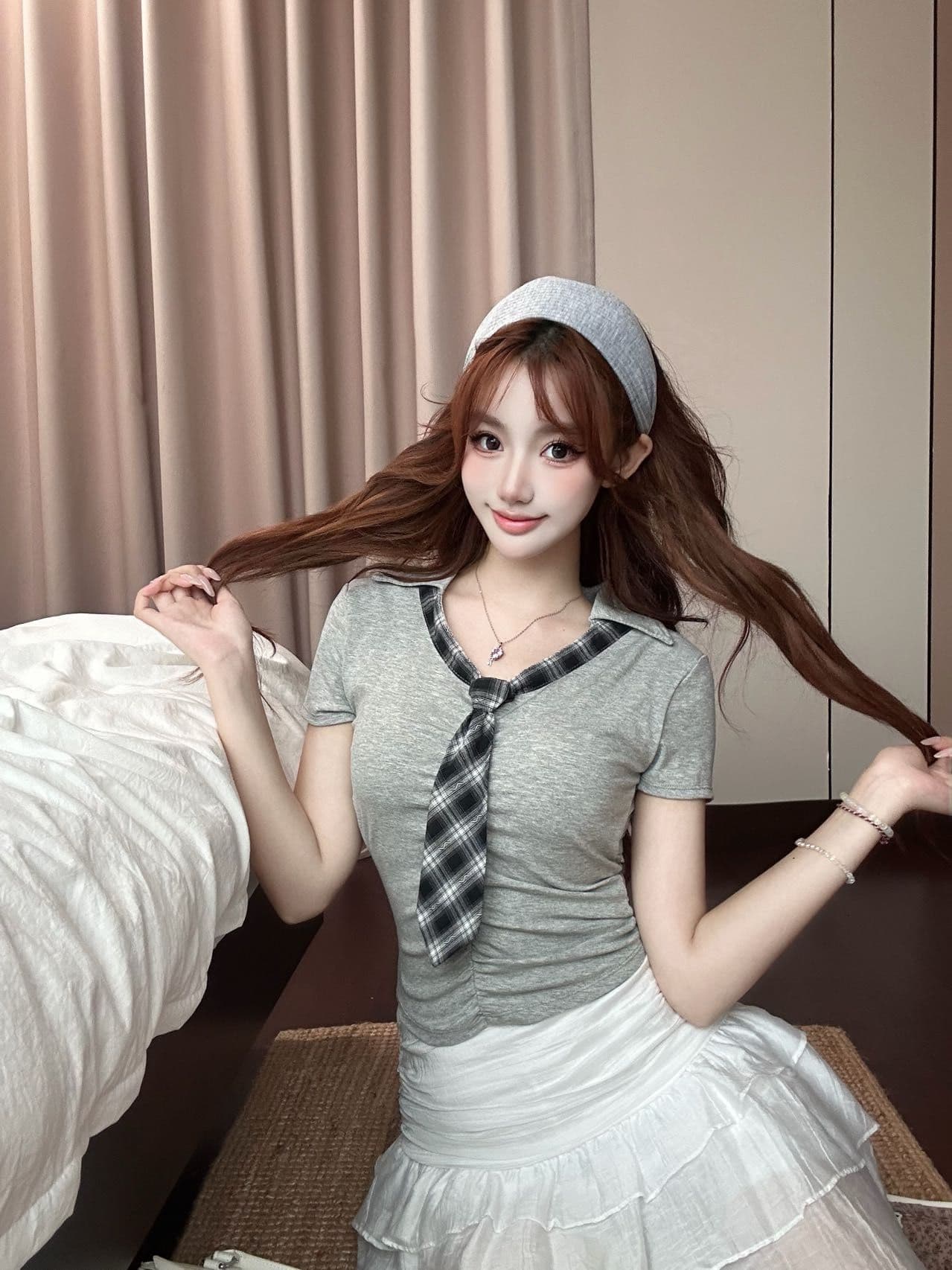 사람들 면 여름 새로운 슬림해 보이는 학원 쇼트 스타일 연령 감소 맨위 한 부서 부드러운 리본 품격 반팔 티셔츠 여성 의류 상세 이미지 5