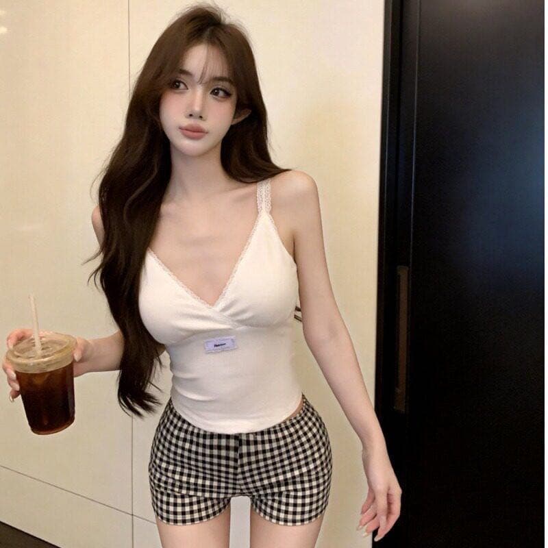슬립 분위기 센스 화이트 여름 투명 플랫 칼라 캐미솔 상세 이미지 6