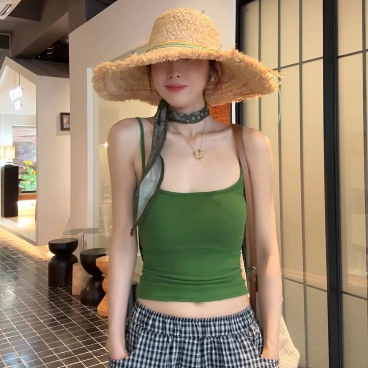 슬립 분위기 센스 화이트 여름 투명 플랫 칼라 캐미솔 상세 이미지 17