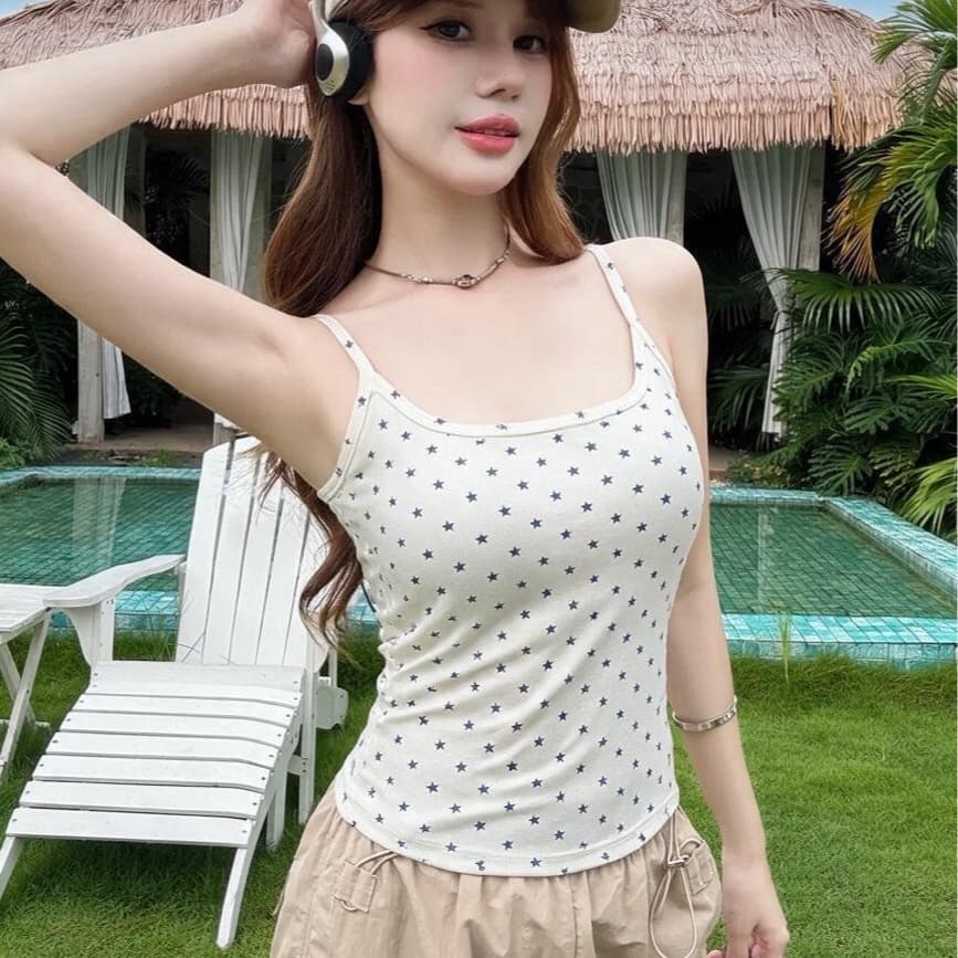 여름 소녀 분위기 센스 스타 십자가 아름다움 뒤로 나만의 것을 가져와 라. 가슴 패드 슬립 이미지 5