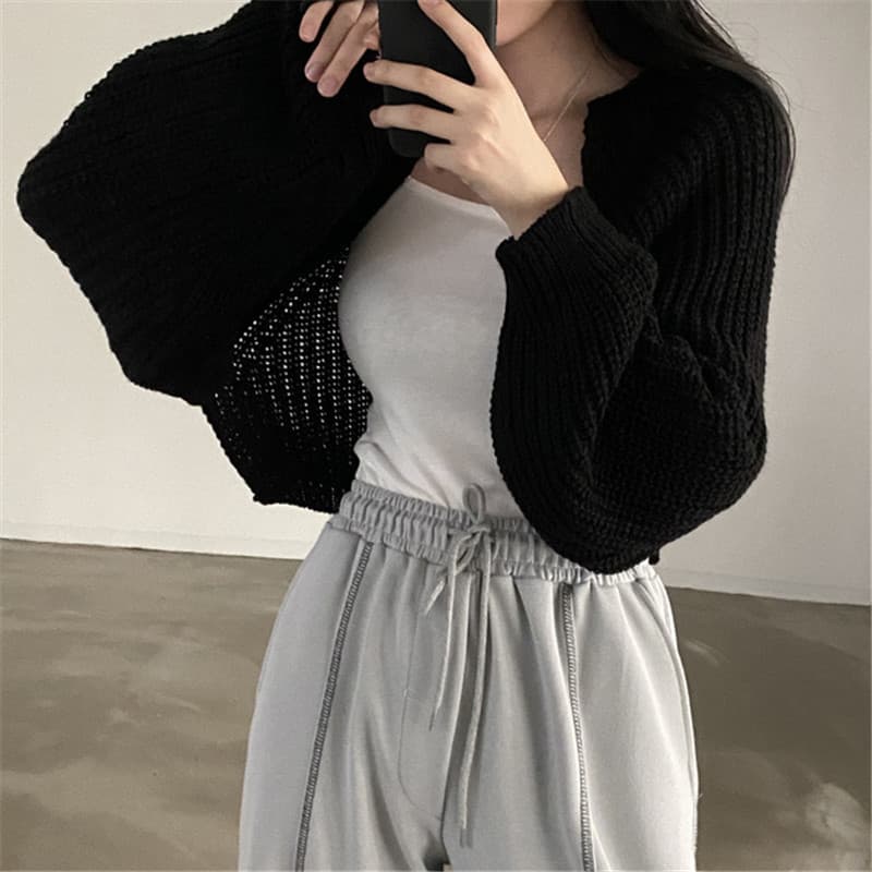 한국 chic 느긋한 바람 봄 가을 프랑스식 작은 대중 품격 벌룬 소매 니트 숄 재킷 여성 짧은 스웨터 상세 이미지 18