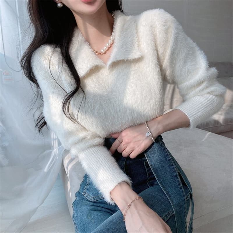 2026 가을 겨울 새로운 수달 털 부드러운 찹쌀 한국 스타일 패션 품격 외국 가스 다용도 chic 여성 스웨터 상세 이미지 6