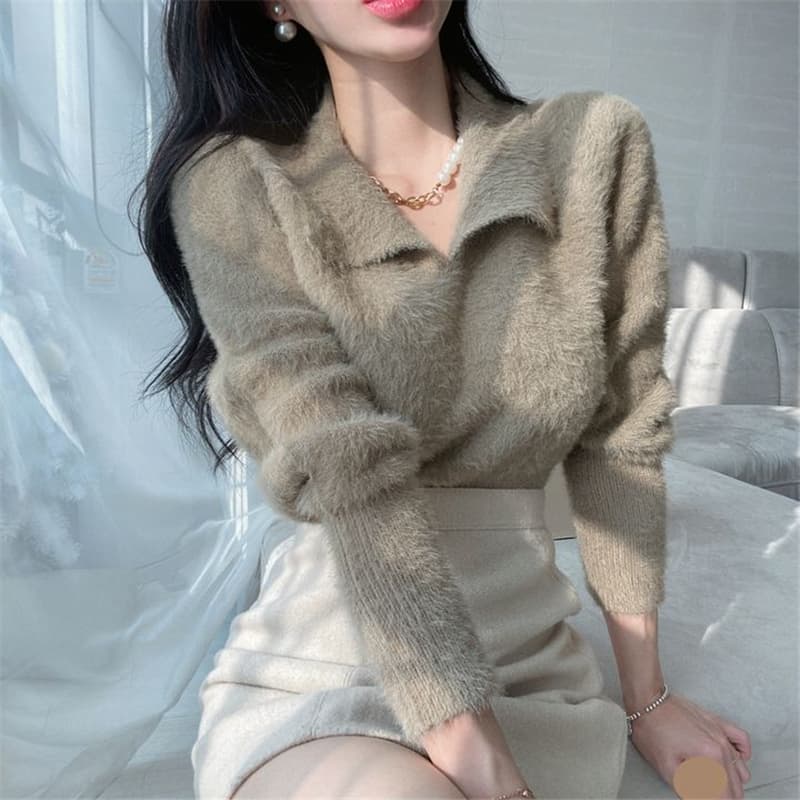 2026 가을 겨울 새로운 수달 털 부드러운 찹쌀 한국 스타일 패션 품격 외국 가스 다용도 chic 여성 스웨터 상세 이미지 21
