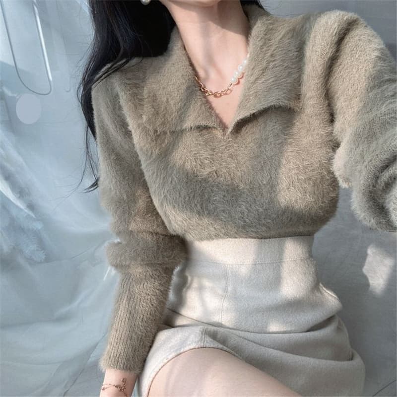 2026 가을 겨울 새로운 수달 털 부드러운 찹쌀 한국 스타일 패션 품격 외국 가스 다용도 chic 여성 스웨터 상세 이미지 23