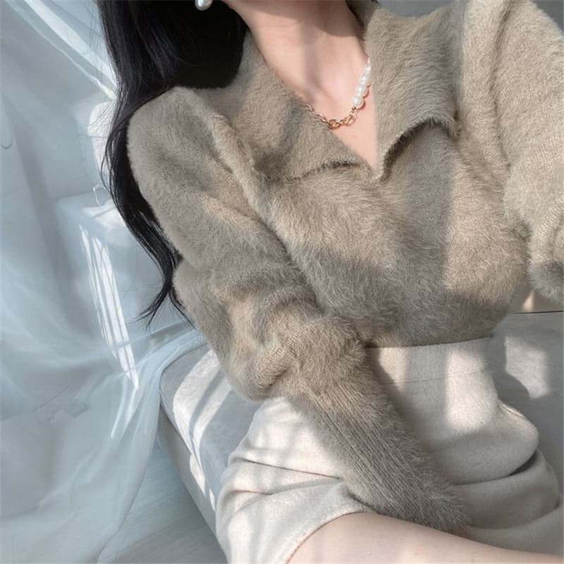 2026 가을 겨울 새로운 수달 털 부드러운 찹쌀 한국 스타일 패션 품격 외국 가스 다용도 chic 여성 스웨터 상세 이미지 24