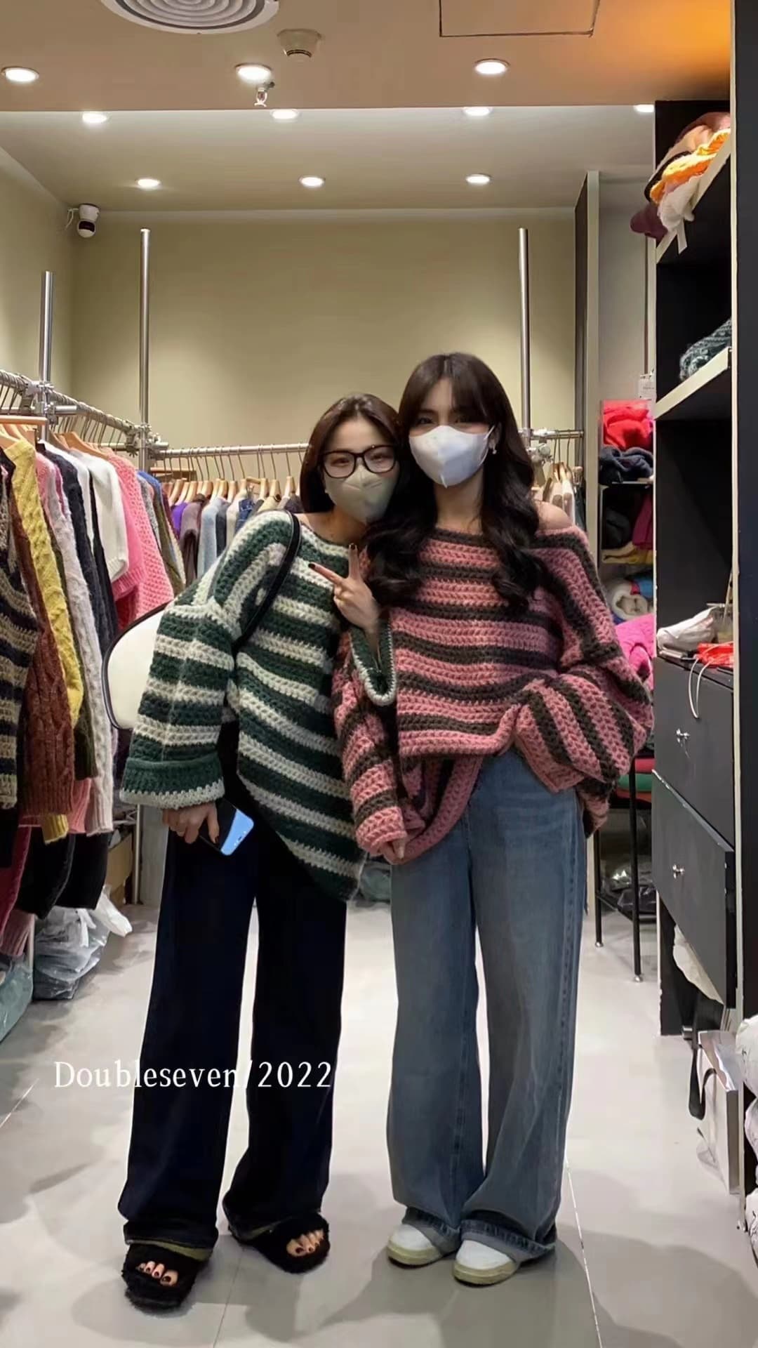 한 부서 가을 겨울 새로운 느긋한 바람 레트로 스트라이프 스웨터 여자 두꺼운 루즈핏 고급 센스 보트넥 니트 맨위 상세 이미지 15