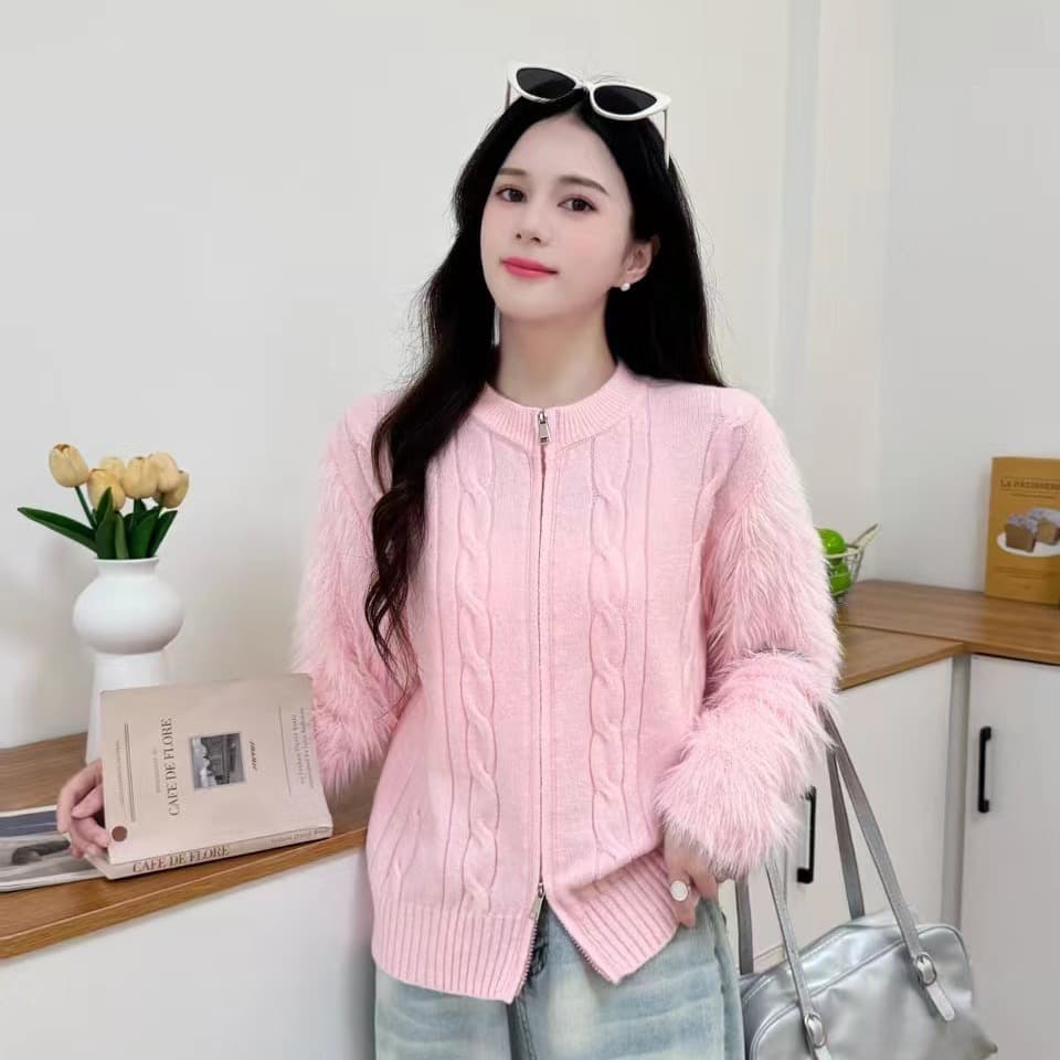 느긋한 바람 부드러운 찹쌀 모방 밍크 울 두꺼운 쇼트 스타일 스웨터 여성 코트 가을 겨울 고급 센스 루즈핏 모피 니트 오픈 가디건 이미지 5