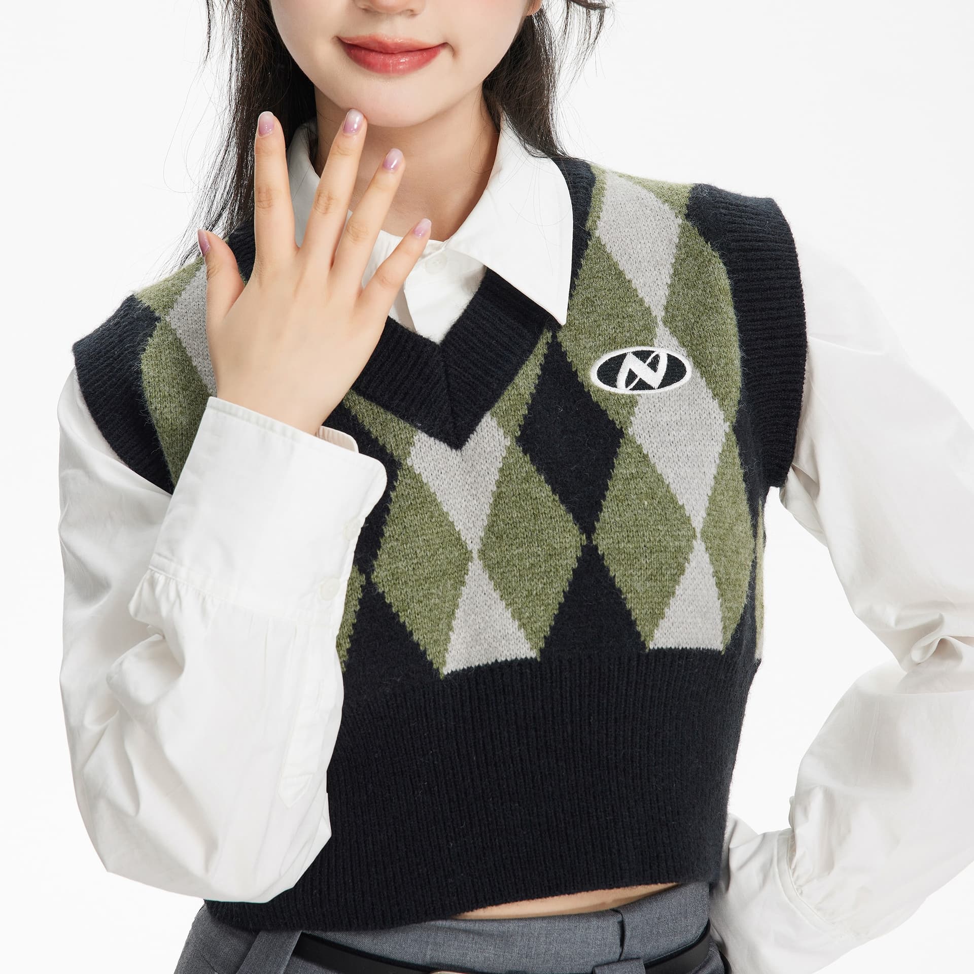 정품 오리지널 ntot 조수 브랜드 한 부서 V넥 자수 체크무늬 쇼트 스타일 조끼 몸매 가꾸기 맨위 외부 가져 가라. 베스트 이미지 5
