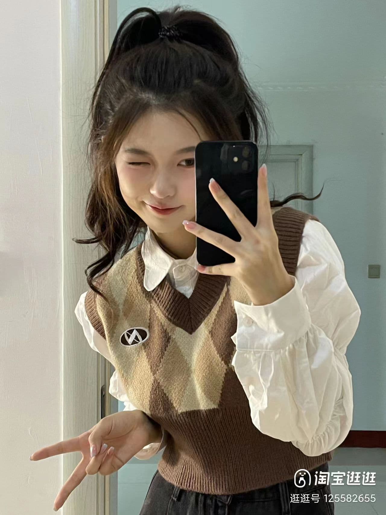 정품 오리지널 ntot 조수 브랜드 한 부서 V넥 자수 체크무늬 쇼트 스타일 조끼 몸매 가꾸기 맨위 외부 가져 가라. 베스트 상세 이미지 3