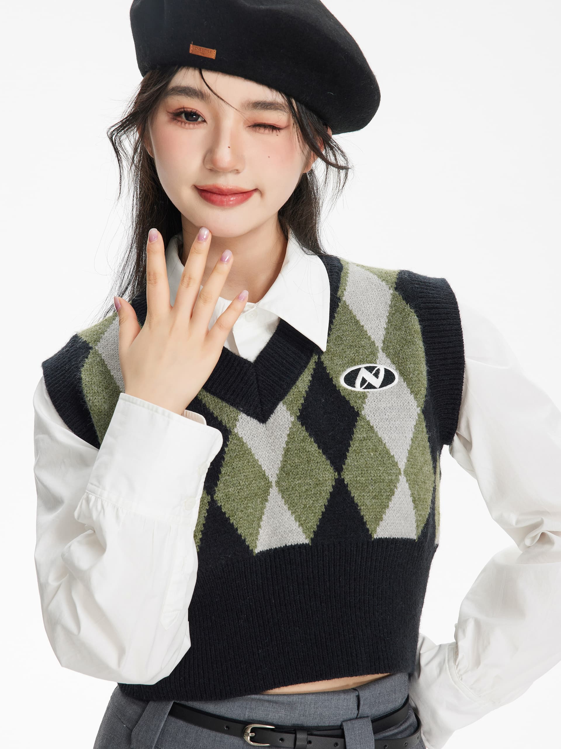 정품 오리지널 ntot 조수 브랜드 한 부서 V넥 자수 체크무늬 쇼트 스타일 조끼 몸매 가꾸기 맨위 외부 가져 가라. 베스트 상세 이미지 6