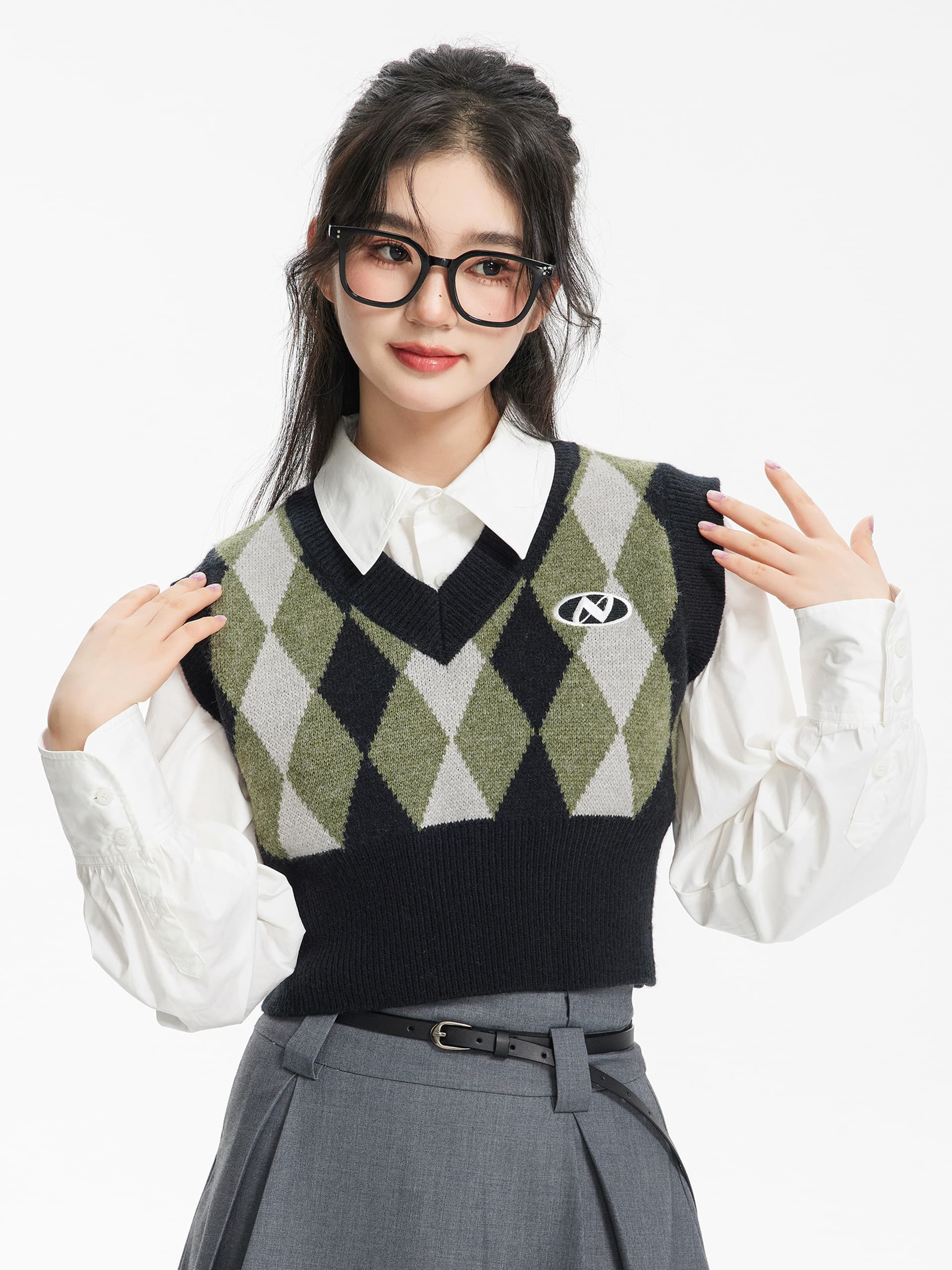 정품 오리지널 ntot 조수 브랜드 한 부서 V넥 자수 체크무늬 쇼트 스타일 조끼 몸매 가꾸기 맨위 외부 가져 가라. 베스트 상세 이미지 8