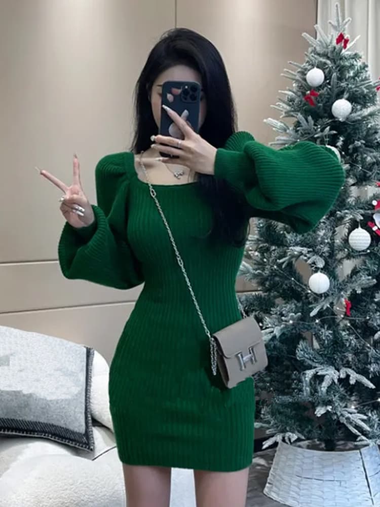 한국 동대문 가을 겨울철 새로운 고급 센스 순수한 욕망 바람 명문 여성 고급 부유 한 가족 천 골드 니트 드레스 상세 이미지 6