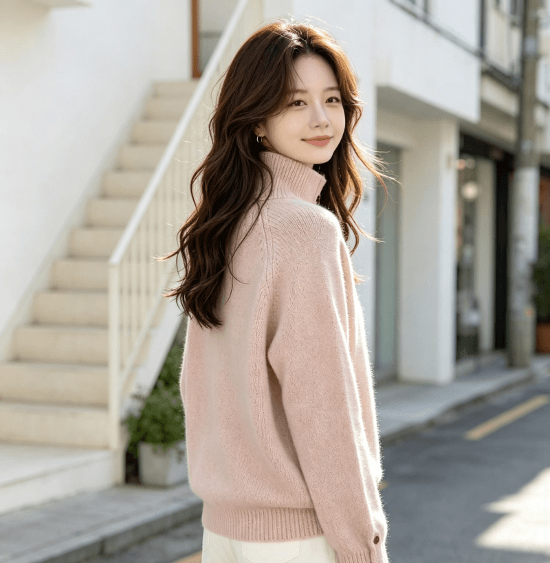 한국 동대문 새로운 스탠드 칼라 반 개방 버클 루즈핏 단색 긴팔 풀오버 두꺼운 스웨터 가을 겨울 새로운 품격 상세 이미지 9
