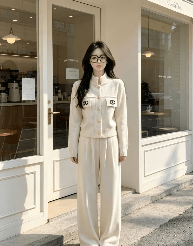 한국 동대문 작은 샤넬 스타일 디자인 센스 프랑스식 스탠드 칼라 스웨터 여자 재킷 가을 겨울 새로운 품격 느긋한 바람 가시 이미지 3