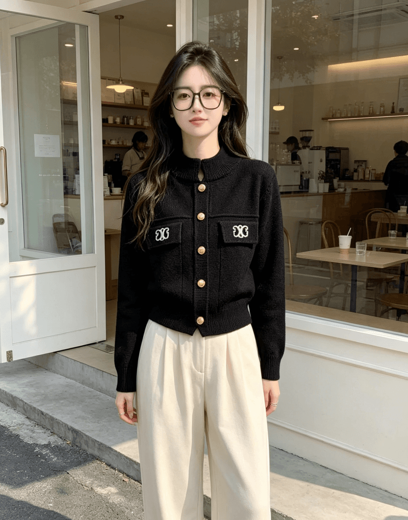 한국 동대문 작은 샤넬 스타일 디자인 센스 프랑스식 스탠드 칼라 스웨터 여자 재킷 가을 겨울 새로운 품격 느긋한 바람 가시 이미지 2