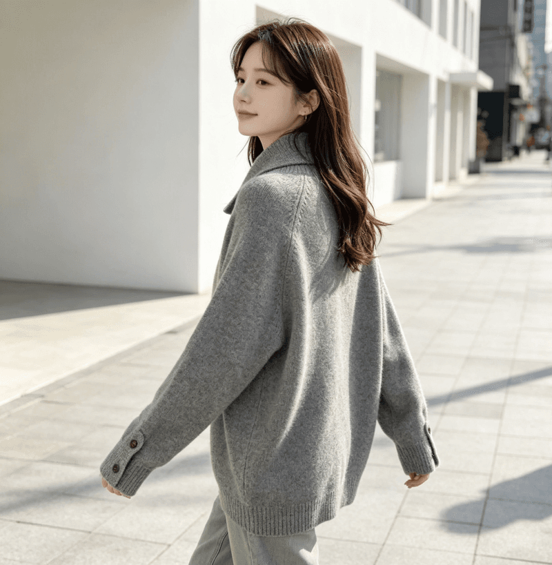 한국 동대문 새로운 스탠드 칼라 반 개방 버클 루즈핏 단색 긴팔 풀오버 두꺼운 스웨터 가을 겨울 새로운 품격 상세 이미지 18