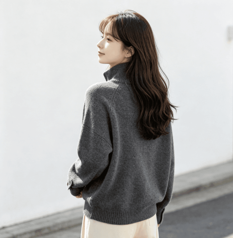 한국 동대문 새로운 스탠드 칼라 반 개방 버클 루즈핏 단색 긴팔 풀오버 두꺼운 스웨터 가을 겨울 새로운 품격 상세 이미지 23
