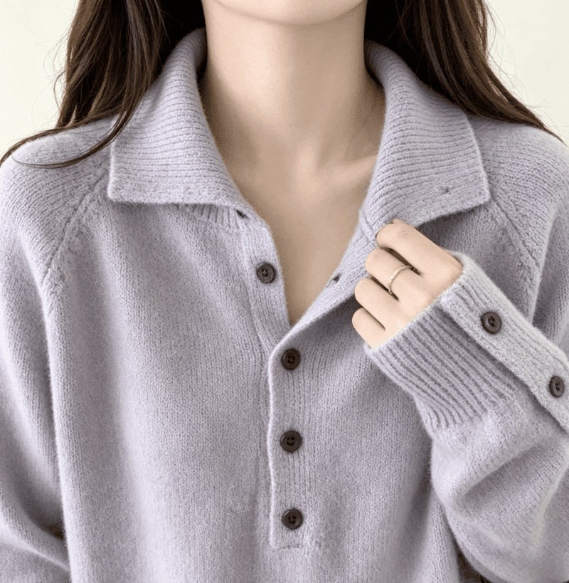 한국 동대문 새로운 스탠드 칼라 반 개방 버클 루즈핏 단색 긴팔 풀오버 두꺼운 스웨터 가을 겨울 새로운 품격 상세 이미지 24