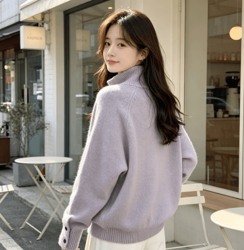 한국 동대문 새로운 스탠드 칼라 반 개방 버클 루즈핏 단색 긴팔 풀오버 두꺼운 스웨터 가을 겨울 새로운 품격 상세 이미지 26