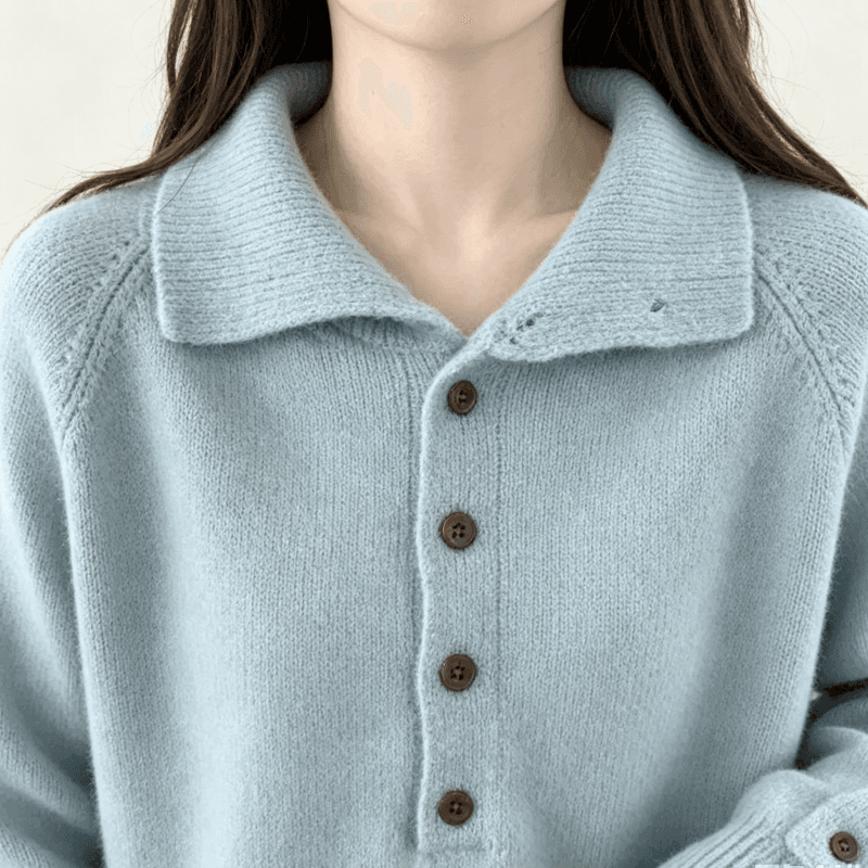 한국 동대문 새로운 스탠드 칼라 반 개방 버클 루즈핏 단색 긴팔 풀오버 두꺼운 스웨터 가을 겨울 새로운 품격 상세 이미지 30