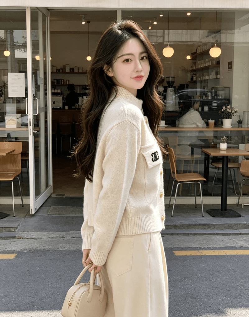 한국 동대문 작은 샤넬 스타일 디자인 센스 프랑스식 스탠드 칼라 스웨터 여자 재킷 가을 겨울 새로운 품격 느긋한 바람 가시 상세 이미지 4
