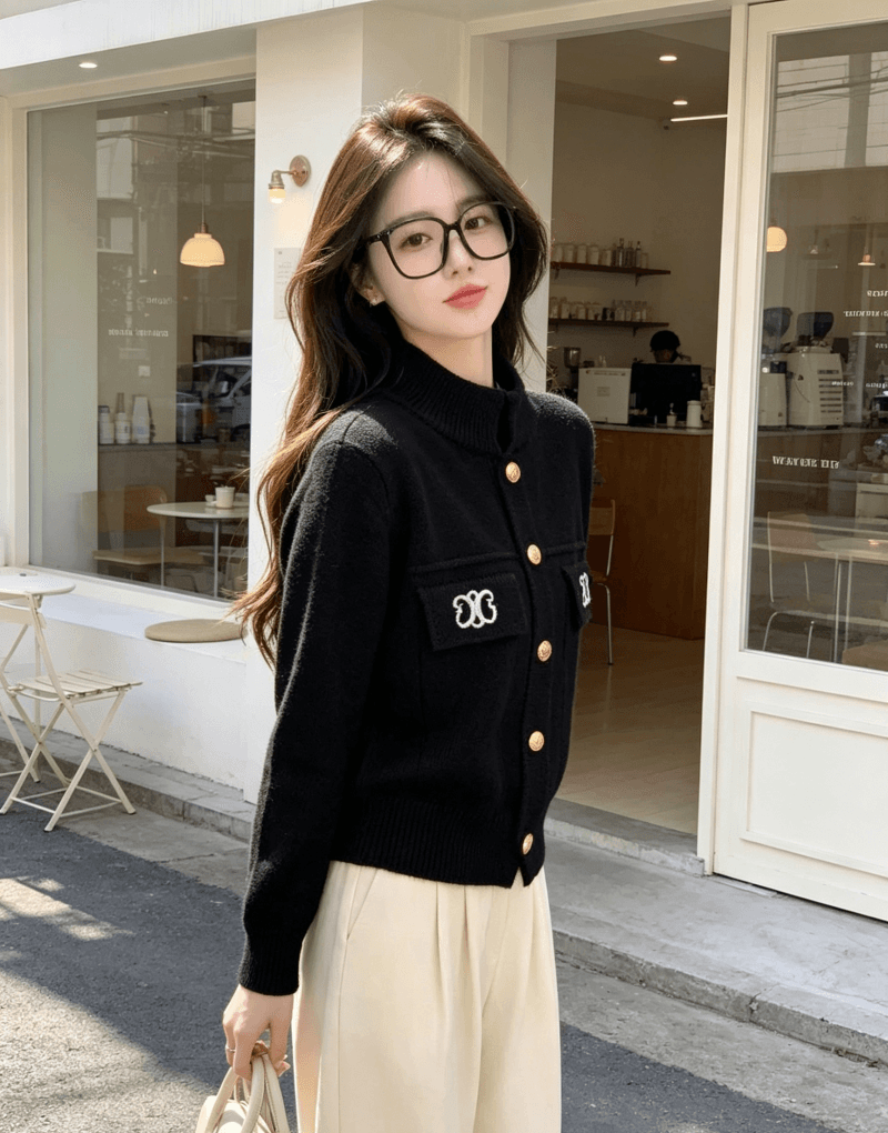 한국 동대문 작은 샤넬 스타일 디자인 센스 프랑스식 스탠드 칼라 스웨터 여자 재킷 가을 겨울 새로운 품격 느긋한 바람 가시 상세 이미지 8