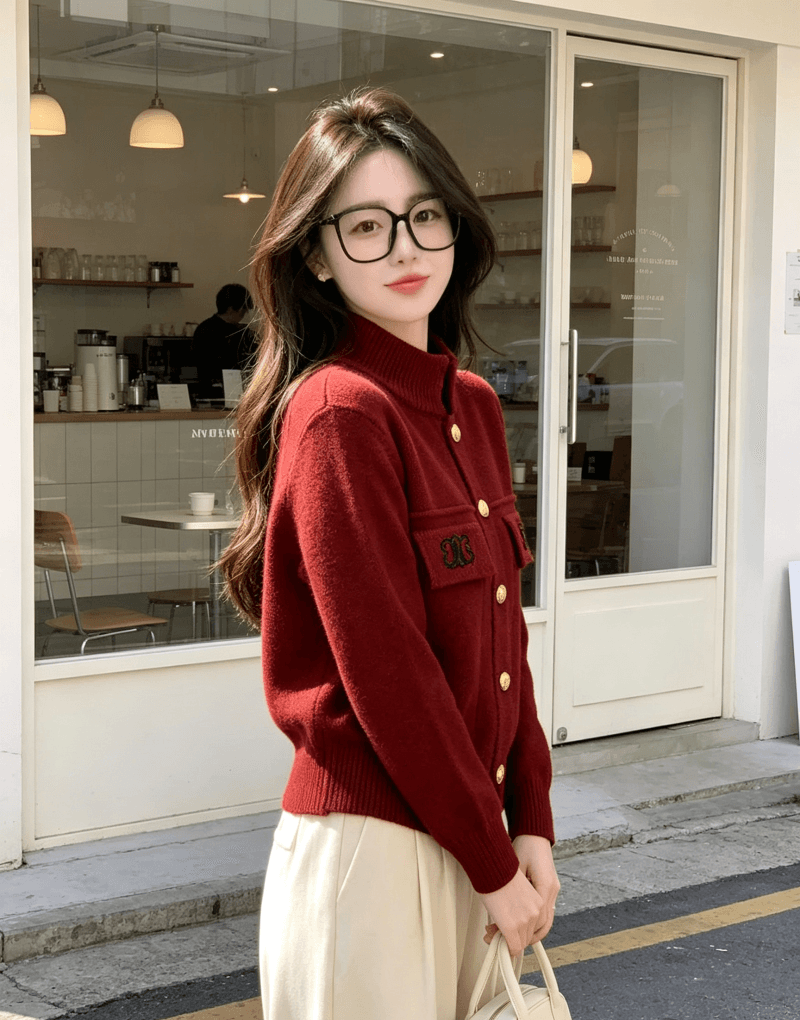 한국 동대문 작은 샤넬 스타일 디자인 센스 프랑스식 스탠드 칼라 스웨터 여자 재킷 가을 겨울 새로운 품격 느긋한 바람 가시 상세 이미지 10