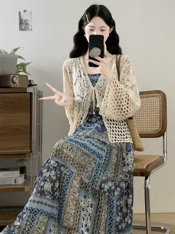한 부서 연령 감소 느긋한 바람 홀로우 아웃 레이스 작은 숄 재킷 여성 여름 2026 새로운 오픈 가디건 블라우스 맨위 상세 이미지 3