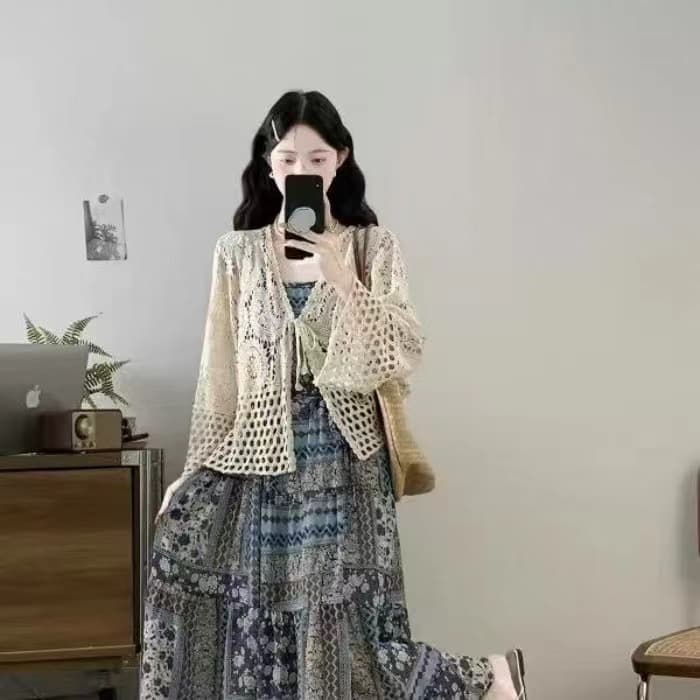 한 부서 연령 감소 느긋한 바람 홀로우 아웃 레이스 작은 숄 재킷 여성 여름 2026 새로운 오픈 가디건 블라우스 맨위 상세 이미지 9