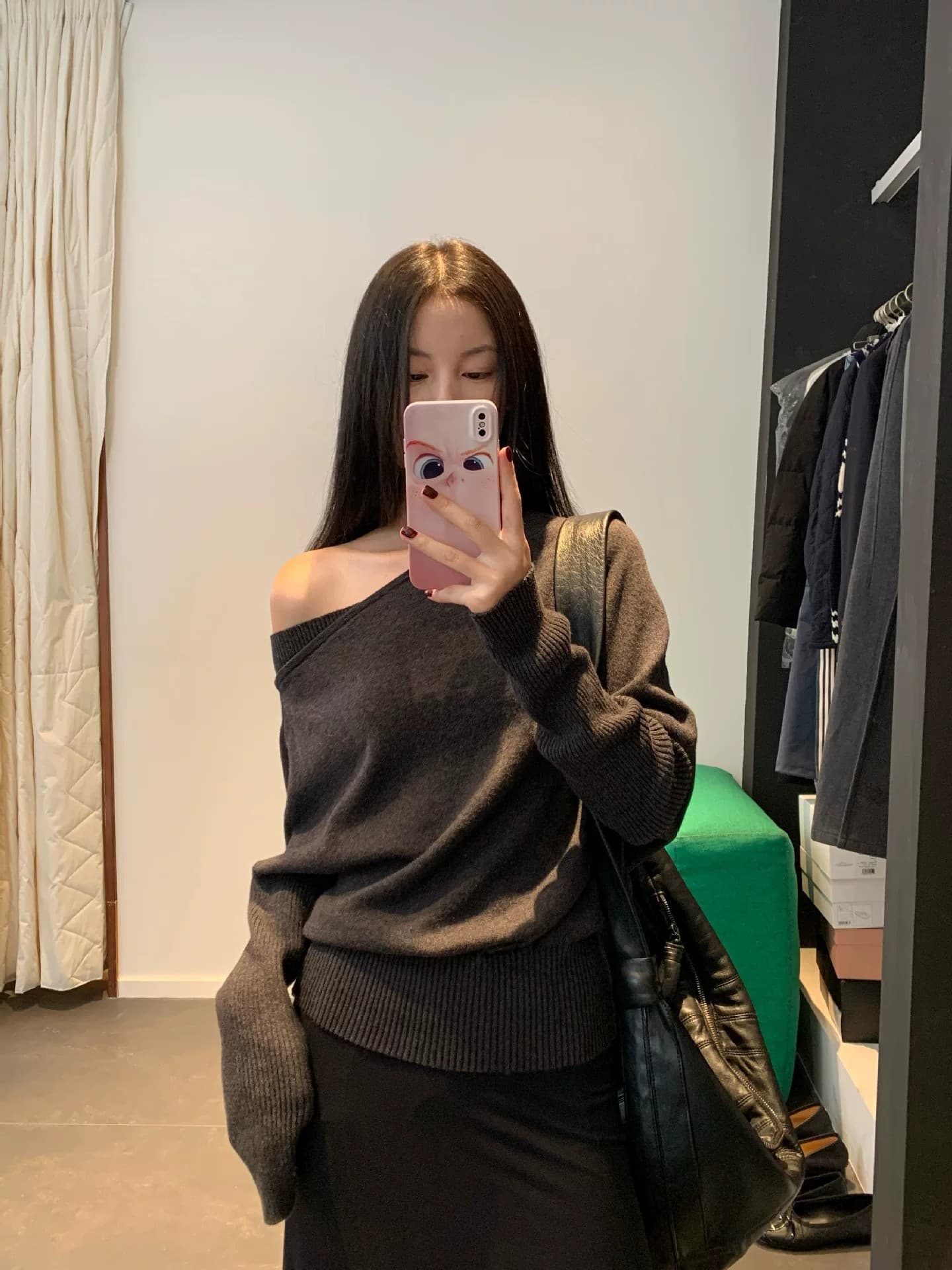 느긋한 바람 보트넥 오프숄더 스웨터 여자 디자인 센스 한 부서 루즈핏 비스듬한 어깨 니트 스웨터 맨위 상세 이미지 31