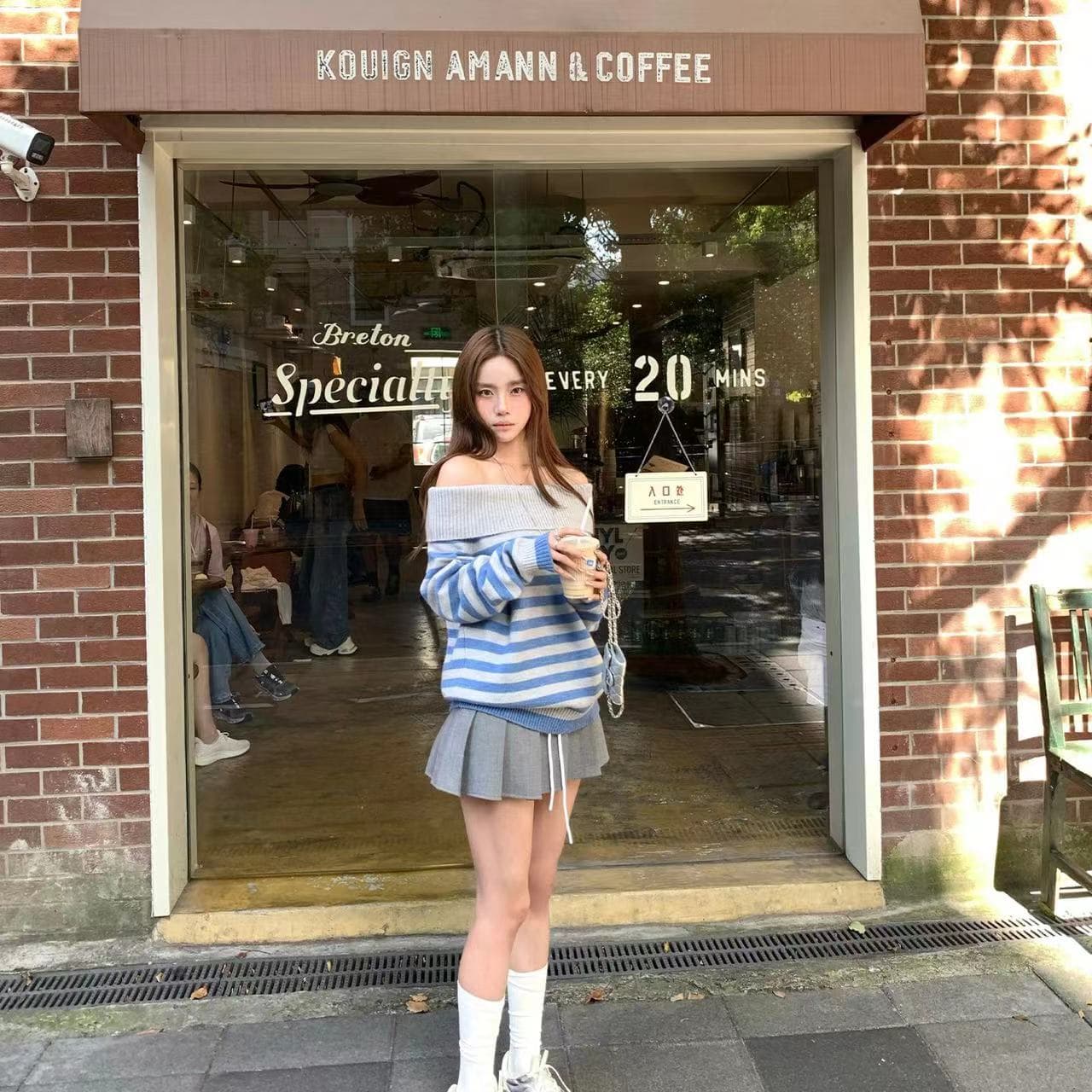 한 부서 품격 배색 스트라이프 오프숄더 니트 스웨터 2026 가을 겨울 새로운 패션 루즈핏 다용도 예쁜 스웨터 상세 이미지 32